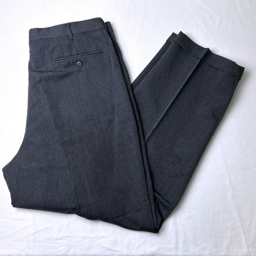 Chaps Ralph Lauren Mens Pleated Cuffed Dress Trousers Size 36x30 Gray Office